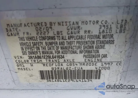 2009 Nissan Sentra 2.0 z USA, uszkodzony, nr VIN 3N1AB61E29L641634